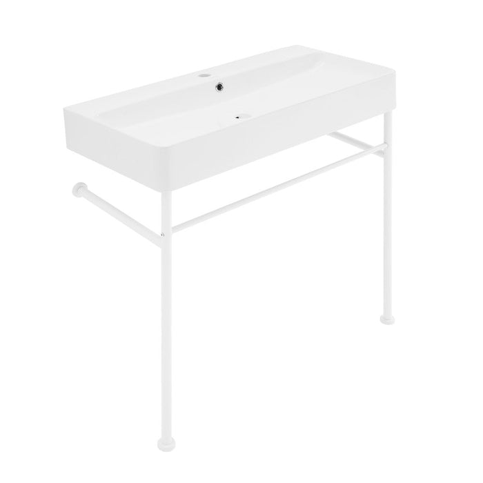 Swiss Madison Carre 36 Ceramic Console Sink White Basin Matte White Legs - SM-CS743