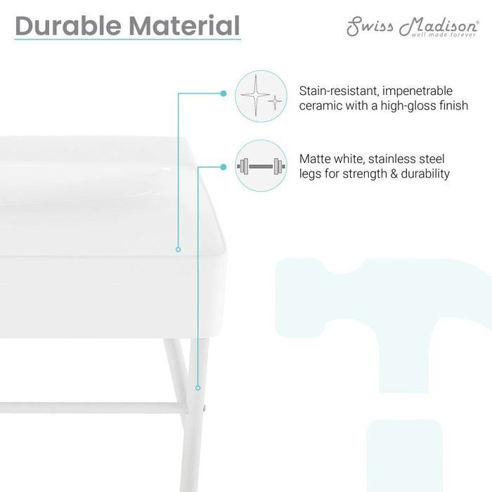 Swiss Madison Carre 36 Ceramic Console Sink White Basin Matte White Legs - SM-CS743