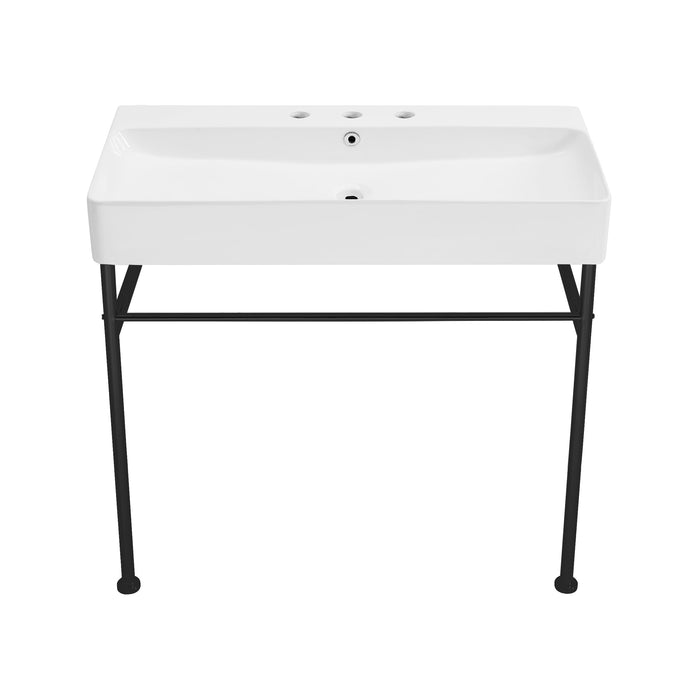 Swiss Madison Carre 36" Console Sink White Basin Black Legs with 8" Widespread Holes - SM-CS733-3