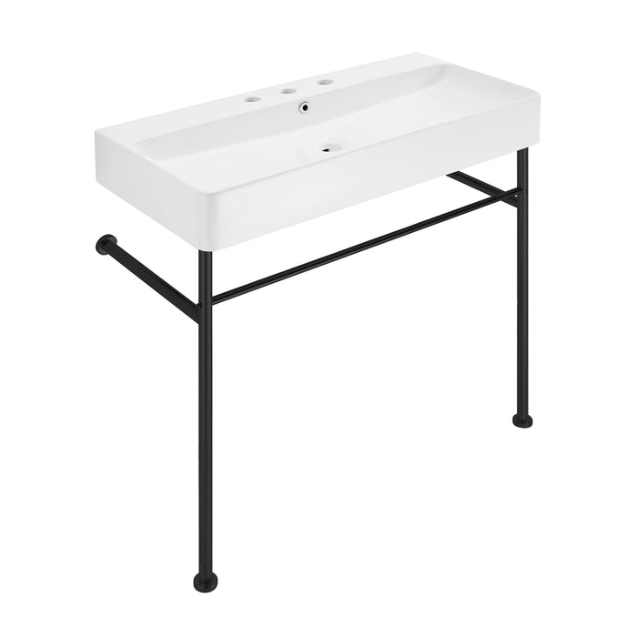 Swiss Madison Carre 36" Console Sink White Basin Black Legs with 8" Widespread Holes - SM-CS733-3