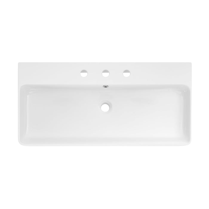 Swiss Madison Carre 36" Console Sink White Basin Black Legs with 8" Widespread Holes - SM-CS733-3