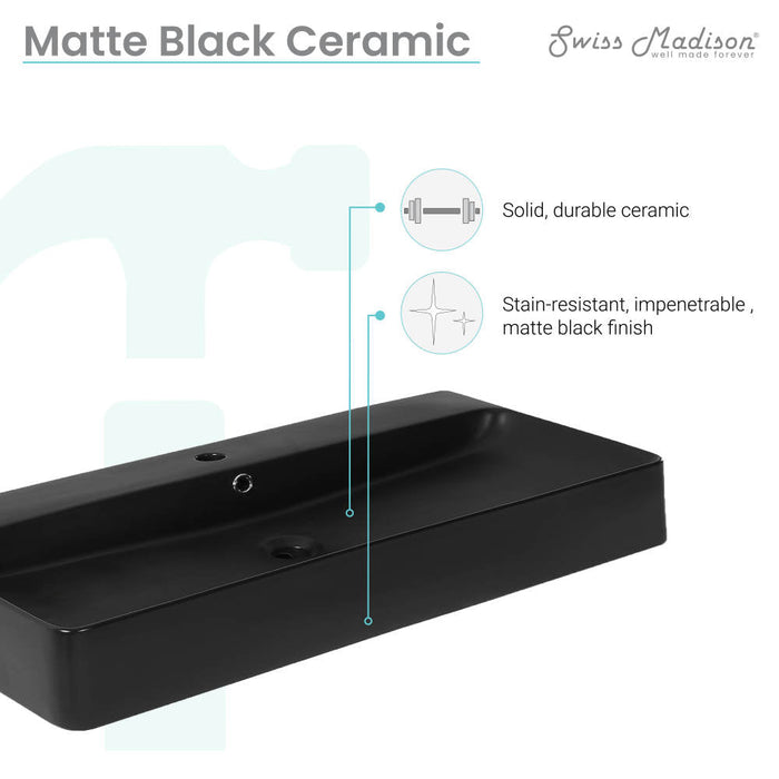 Swiss Madison Carre 36"  Rectangle Wall-Mount Bathroom Sink in Matte Black - SM-WS334MB