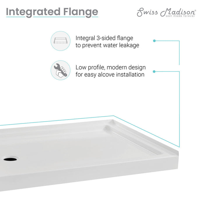 Swiss Madison Carre 48" x 36" Acrylic White, Single-Threshold, Left Drain, Shower Base - SM-SB540