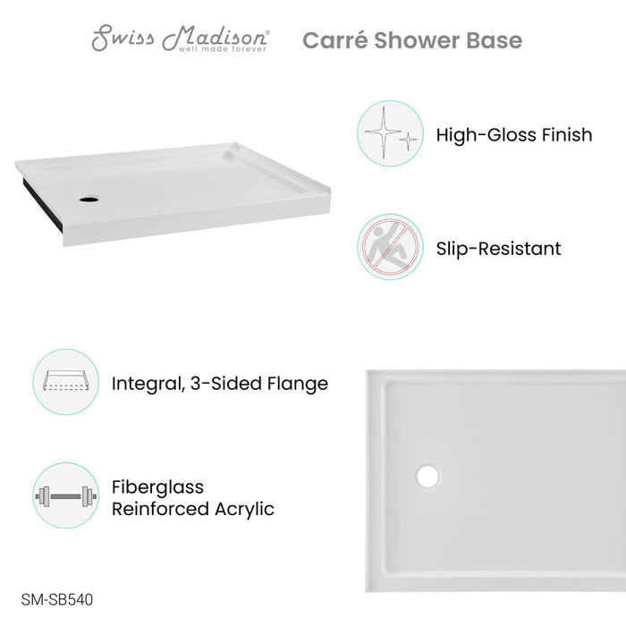 Swiss Madison Carre 48" x 36" Acrylic White, Single-Threshold, Left Drain, Shower Base - SM-SB540