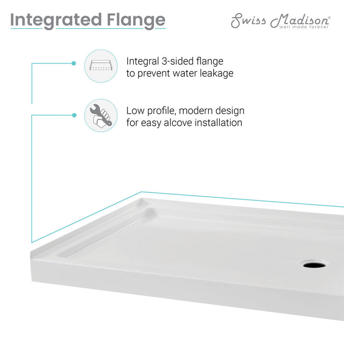 Swiss Madison Carre 48" x 36" Acrylic White, Single-Threshold, Right Drain, Shower Base - SM-SB542