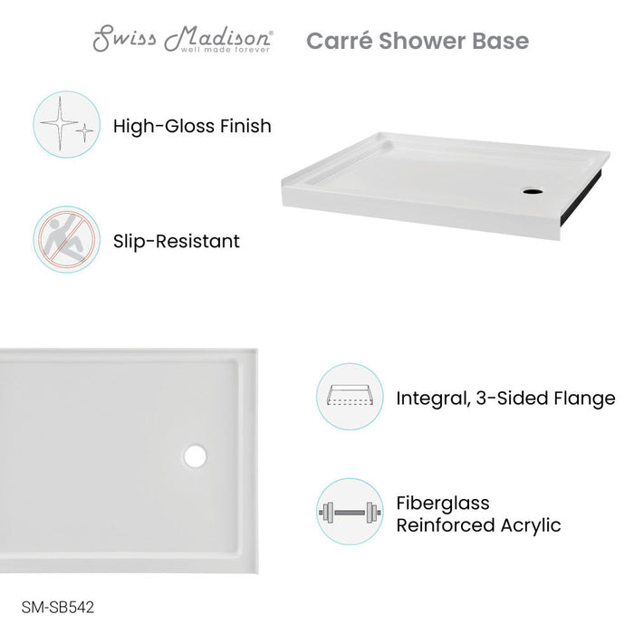 Swiss Madison Carre 48" x 36" Acrylic White, Single-Threshold, Right Drain, Shower Base - SM-SB542