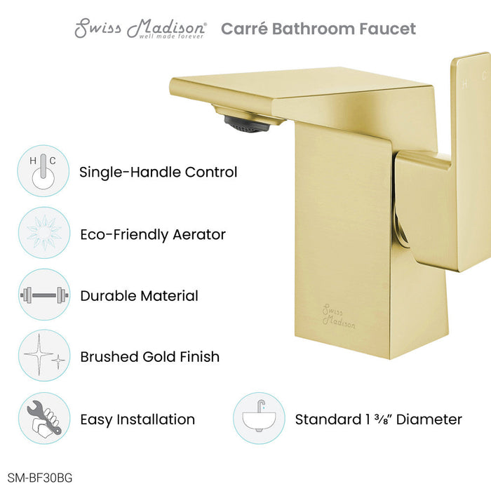 Swiss Madison Carre Single Hole, Single-Handle, Bathroom Faucet in Brushed Gold - SM-BF30BG