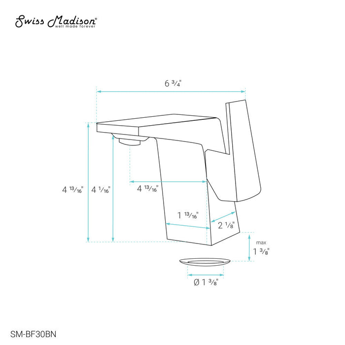 Swiss Madison Carre Single Hole, Single-Handle, Bathroom Faucet in Brushed Nickel - SM-BF30BN