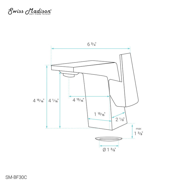 Swiss Madison Carre Single Hole, Single-Handle, Bathroom Faucet in Chrome - SM-BF30C