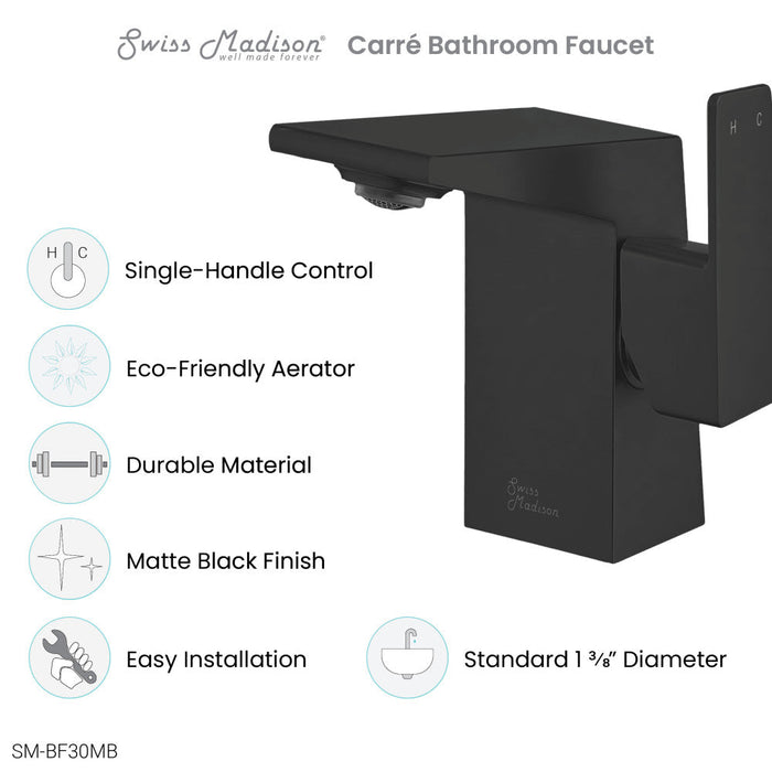 Swiss Madison Carre Single Hole, Single-Handle, Bathroom Faucet in Matte Black - SM-BF30MB