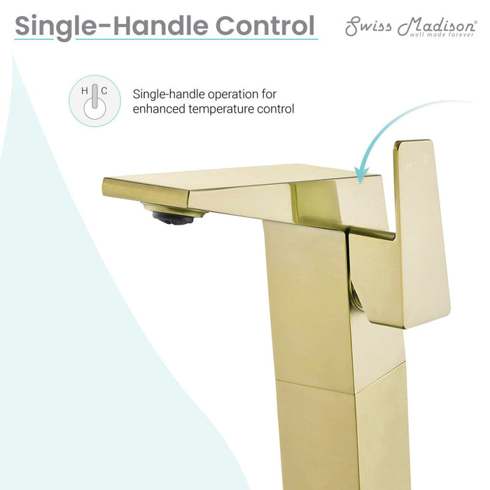 Swiss Madison Carre Single Hole, Single-Handle, High Arc Bathroom Faucet in Brushed Gold - SM-BF31BG