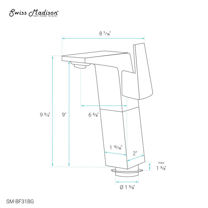 Swiss Madison Carre Single Hole, Single-Handle, High Arc Bathroom Faucet in Brushed Gold - SM-BF31BG