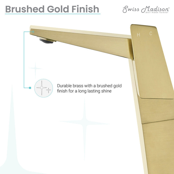 Swiss Madison Carre Single Hole, Single-Handle, High Arc Bathroom Faucet in Brushed Gold - SM-BF31BG