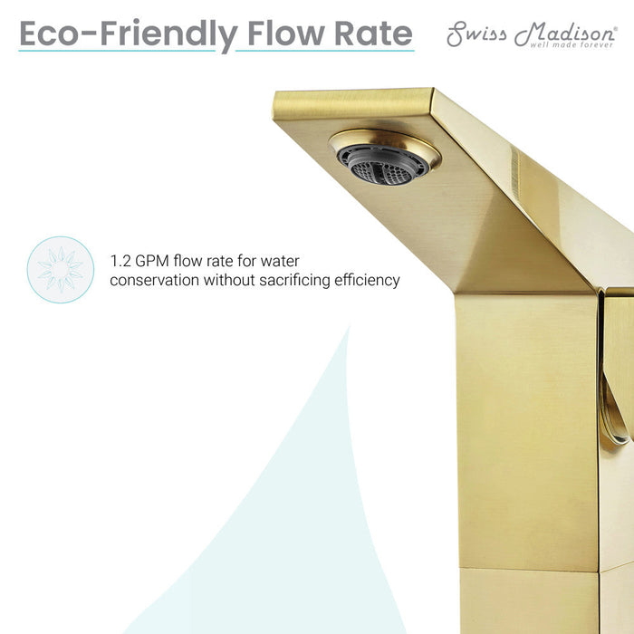 Swiss Madison Carre Single Hole, Single-Handle, High Arc Bathroom Faucet in Brushed Gold - SM-BF31BG