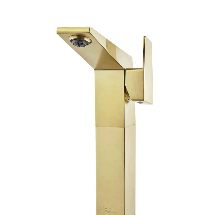 Swiss Madison Carre Single Hole, Single-Handle, High Arc Bathroom Faucet in Brushed Gold - SM-BF31BG