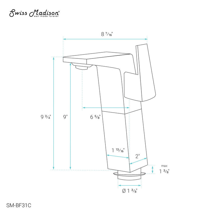 Swiss Madison Carre Single Hole, Single-Handle, High Arc Bathroom Faucet in Chrome - SM-BF31C