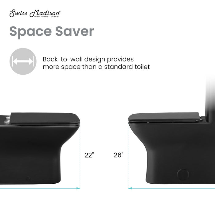 Swiss Madison Carre Back-to-Wall Elongated Toilet Bowl in Matte Black - SM-WT530MB