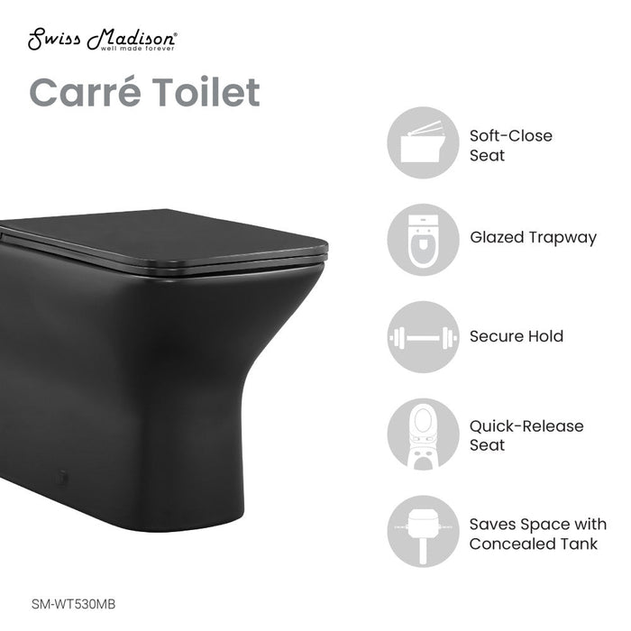 Swiss Madison Carre Back-to-Wall Elongated Toilet Bowl in Matte Black - SM-WT530MB