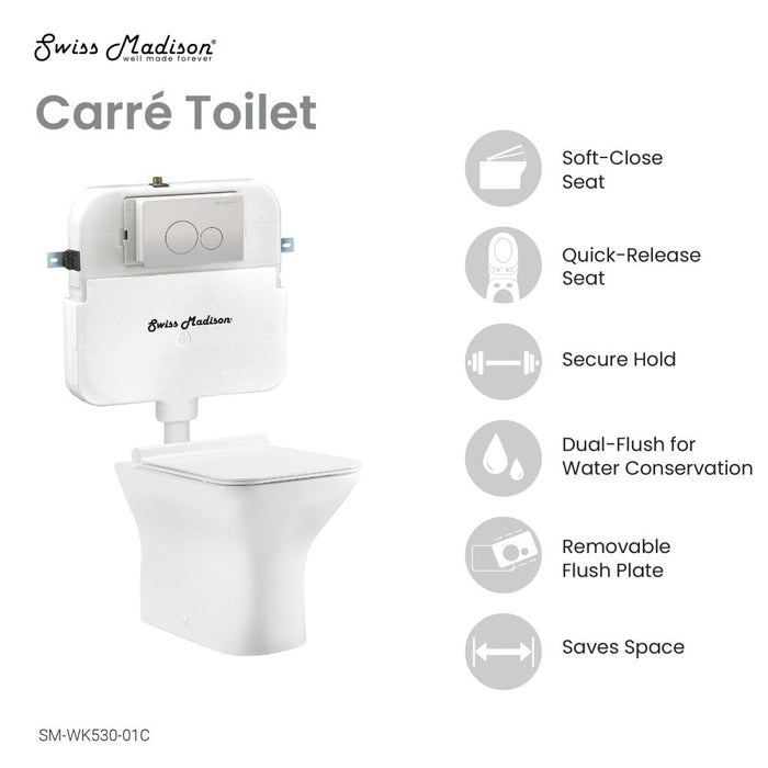 Swiss Madison Carre Back to Wall Toilet Bowl Bundle in Glossy White - SM-WK530-01C