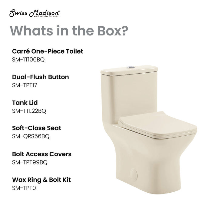 Swiss Madison Carre One Piece Square Toilet Dual Flush 1.1/1.6 gpf in Bisque - SM-1T256BQ