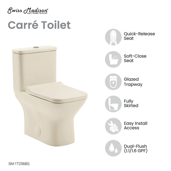 Swiss Madison Carre One Piece Square Toilet Dual Flush 1.1/1.6 gpf in Bisque - SM-1T256BQ