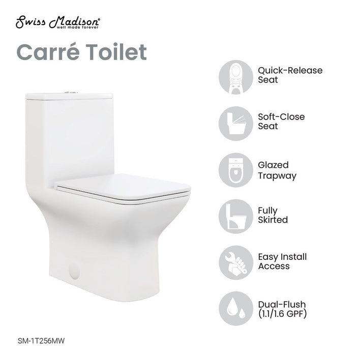 Swiss Madison Carre One Piece Square Toilet Dual Flush 1.1/1.6 gpf in Matte White - SM-1T256MW