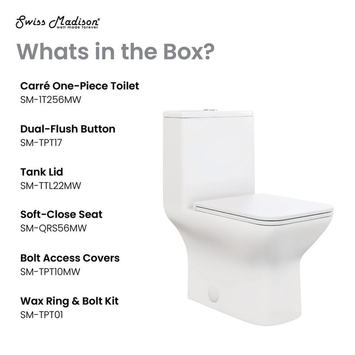 Swiss Madison Carre One Piece Square Toilet Dual Flush 1.1/1.6 gpf in Matte White - SM-1T256MW