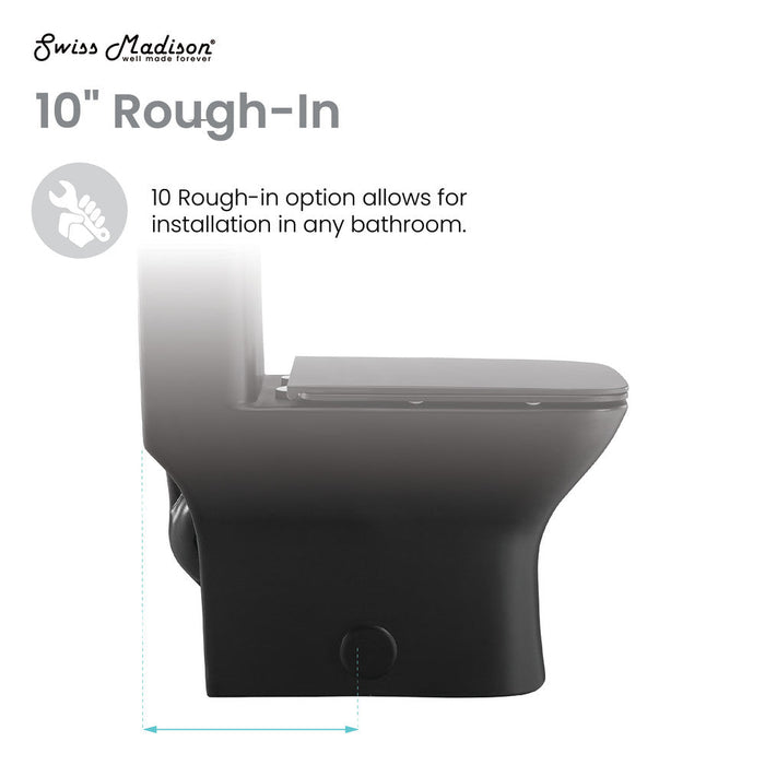 Swiss Madison Carre One Piece Square Toilet Dual Flush 1.1/1.6 gpf with 10" Rough-In, Matte Black - SM-1T276MB