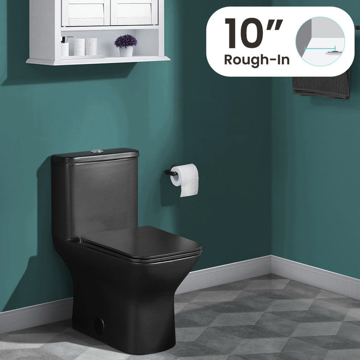 Swiss Madison Carre One Piece Square Toilet Dual Flush 1.1/1.6 gpf with 10" Rough-In, Matte Black - SM-1T276MB