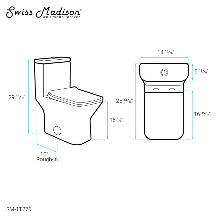 Swiss Madison Carre One-Piece Square Toilet Dual-Flush 1.1/1.6 gpf with 10" Rough-In - SM-1T276