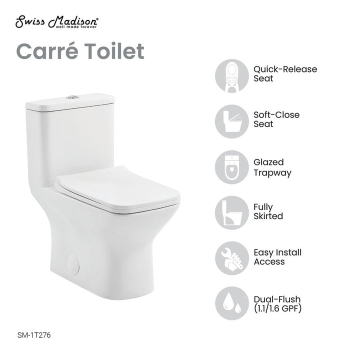 Swiss Madison Carre One-Piece Square Toilet Dual-Flush 1.1/1.6 gpf with 10" Rough-In - SM-1T276