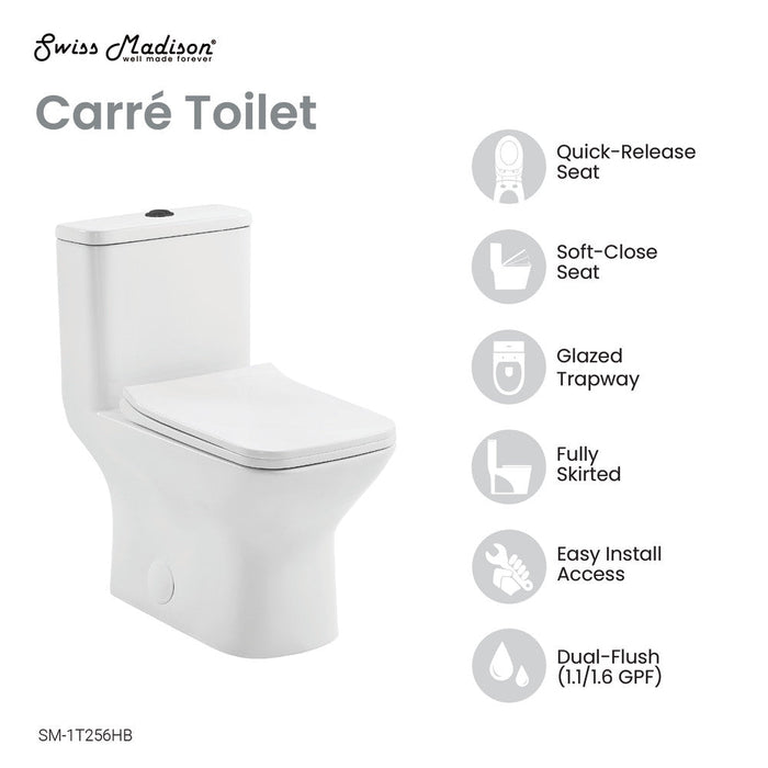 Swiss Madison Carre One Piece Square Toilet Dual Flush, Black Hardware - SM-1T256HB