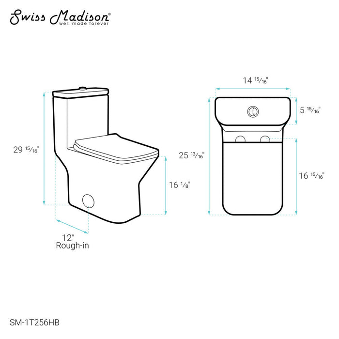 Swiss Madison Carre One Piece Square Toilet Dual Flush, Black Hardware - SM-1T256HB