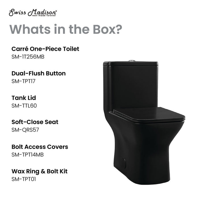 Swiss Madison Carre One-Piece Square Toilet Dual-Flush in Matte Black 1.1/1.6 gpf - SM-1T256MB