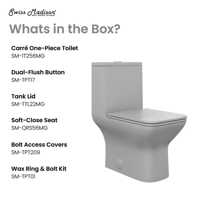 Swiss Madison Carre One-Piece Square Toilet Dual-Flush in Matte Grey1.1/1.6 gpf - SM-1T256MG