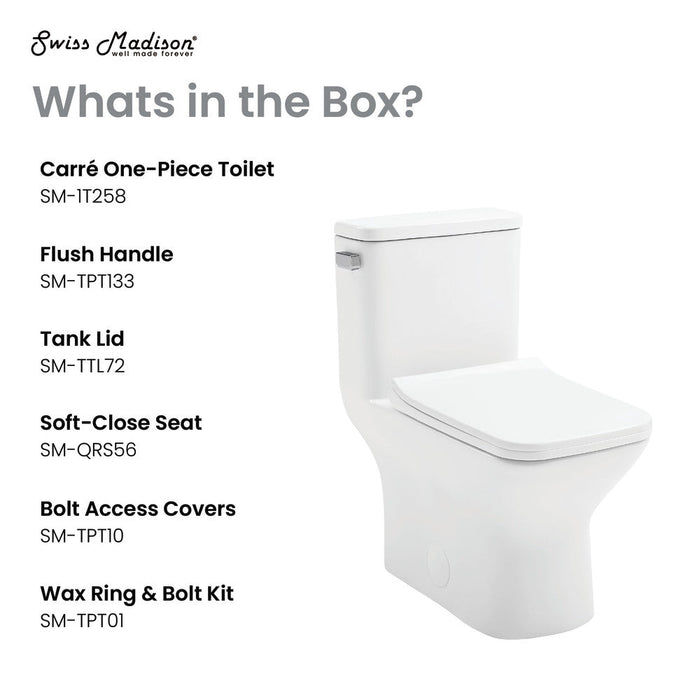 Swiss Madison Carre One-Piece Square Toilet Left Side Flush Handle Toilet 1.28 gpf - SM-1T258