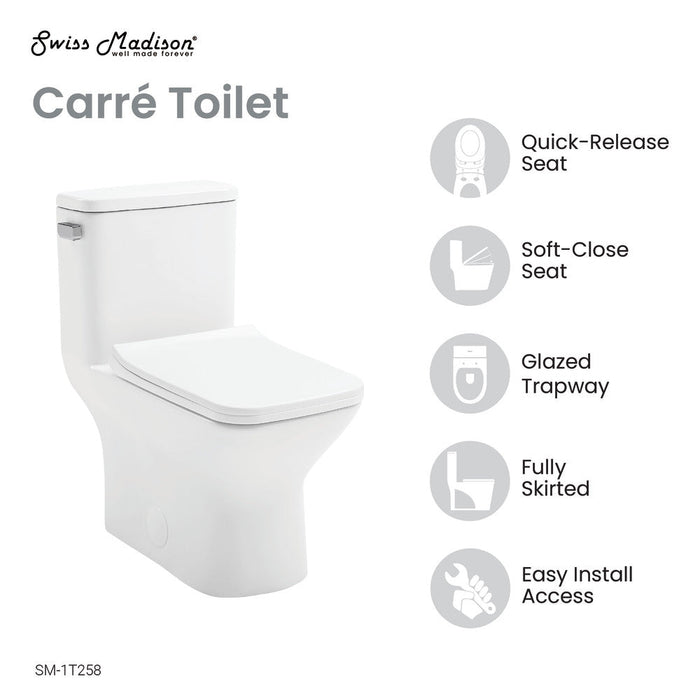 Swiss Madison Carre One-Piece Square Toilet Left Side Flush Handle Toilet 1.28 gpf - SM-1T258