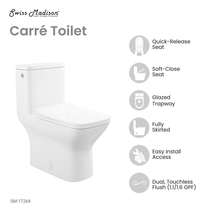 Swiss Madison Carre One-Piece Square Toilet Dual-Flush 1.1/1.6 gpf, Touchless - SM-1T264