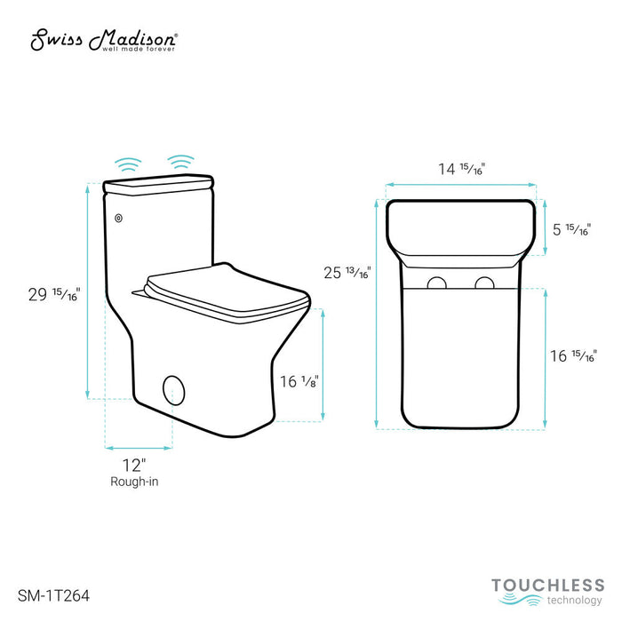 Swiss Madison Carre One-Piece Square Toilet Dual-Flush 1.1/1.6 gpf, Touchless - SM-1T264