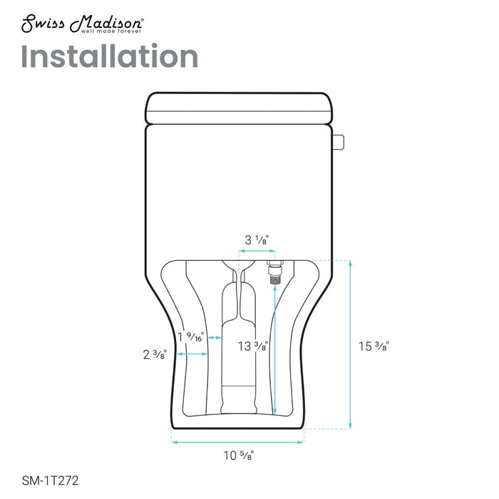 Swiss Madison Carre One Piece Square Toilet Left Side Flush, 10" Rough-In 1.28 gpf - SM-1T272