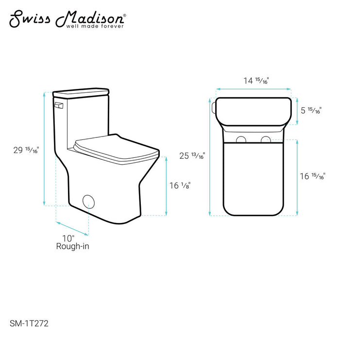 Swiss Madison Carre One Piece Square Toilet Left Side Flush, 10" Rough-In 1.28 gpf - SM-1T272