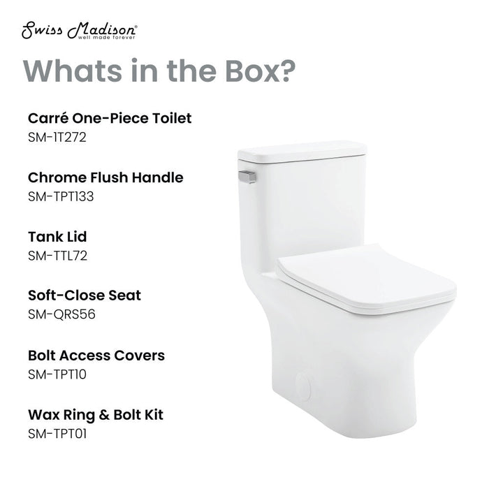 Swiss Madison Carre One Piece Square Toilet Left Side Flush, 10" Rough-In 1.28 gpf - SM-1T272