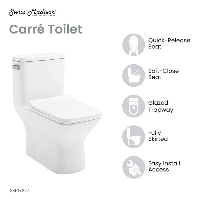 Swiss Madison Carre One Piece Square Toilet Left Side Flush, 10" Rough-In 1.28 gpf - SM-1T272