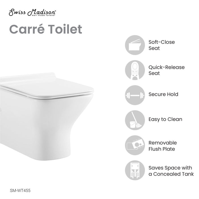 Swiss Madison Carre Wall-Hung Elongated Toilet Bowl - SM-WT455