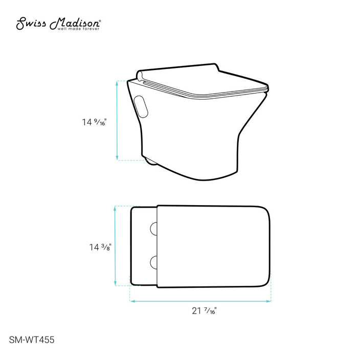 Swiss Madison Carre Wall-Hung Elongated Toilet Bowl - SM-WT455