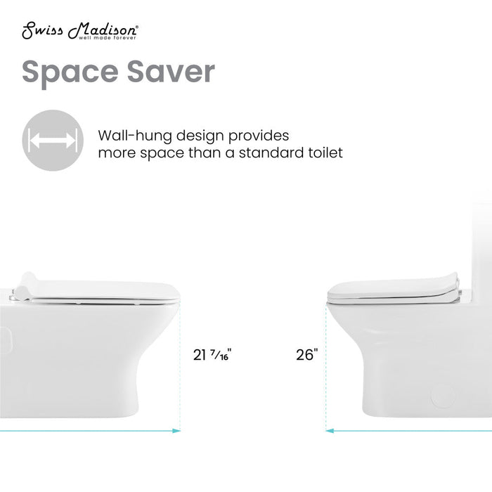 Swiss Madison Carre Wall-Hung Elongated Toilet Bowl - SM-WT455