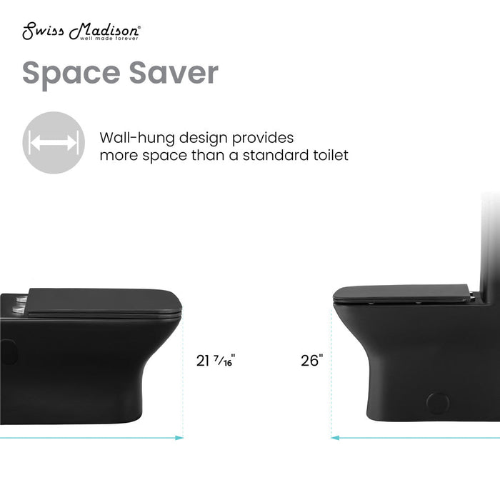 Swiss Madison Carre Wall-Hung Elongated Toilet Bowl in Matte Black - SM-WT455MB