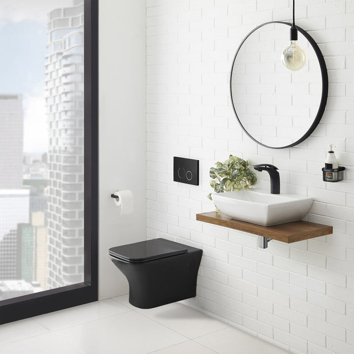 Swiss Madison Carre Wall-Hung Elongated Toilet Bowl in Matte Black - SM-WT455MB