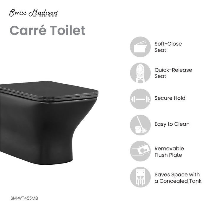 Swiss Madison Carre Wall-Hung Elongated Toilet Bowl in Matte Black - SM-WT455MB