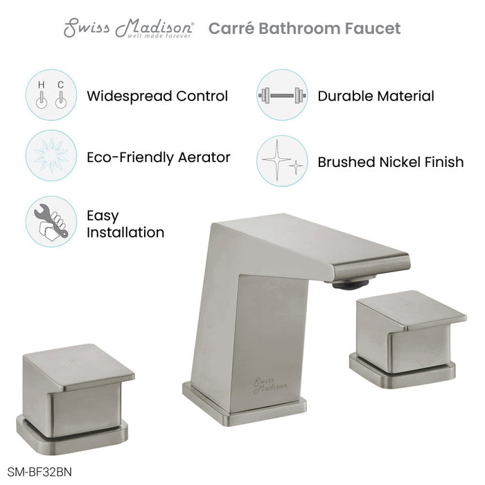 Swiss Madison Carre 8 in. Widespread, 2-Handle, Bathroom Faucet in Brushed Nickel - SM-BF32BN